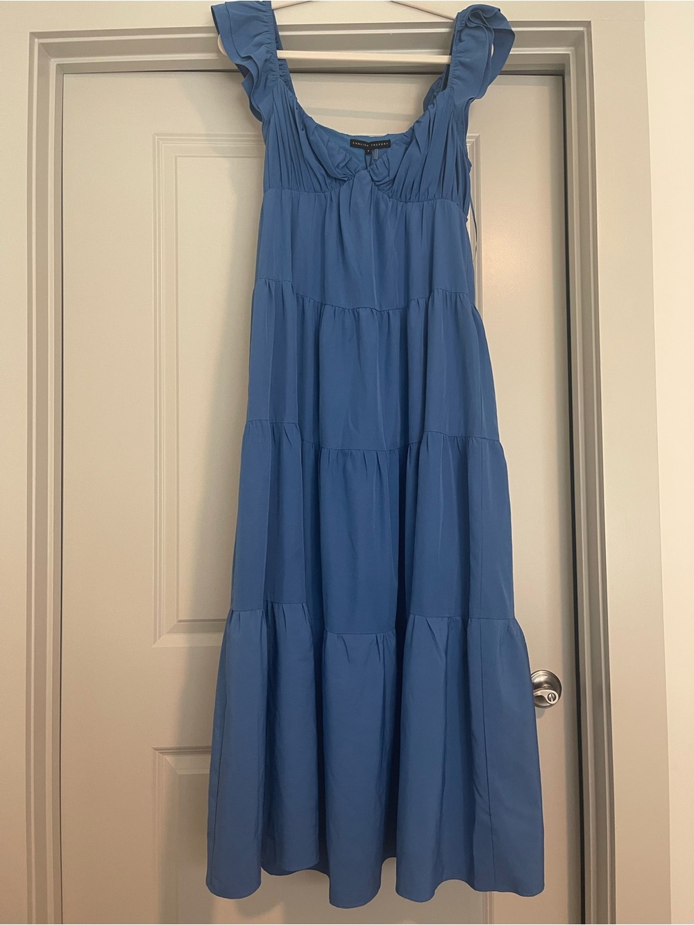 English Factory Blue Tiered Maxi Dress with Ruffle Straps